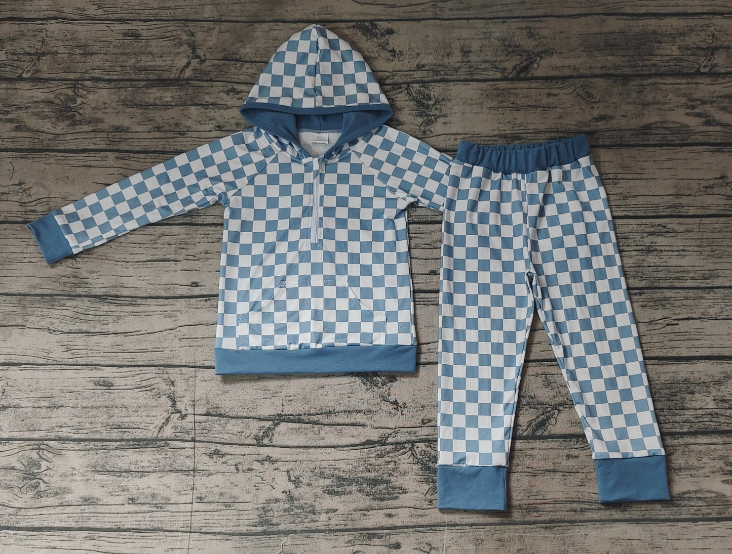 Baby Boys Green Checkered Zip Top Pants Clothes Sets