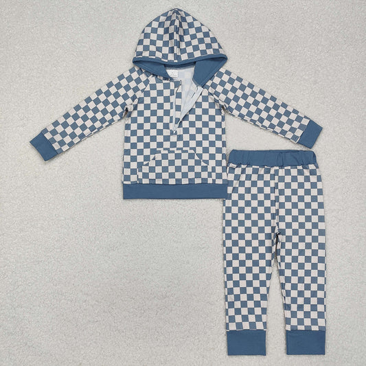 Baby Boys Green Checkered Zip Top Pants Clothes Sets