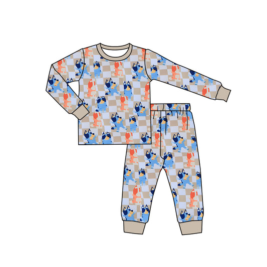 Baby Kids Dog Checkered Shirt Pants Pajamas Clothes Sets Preorder