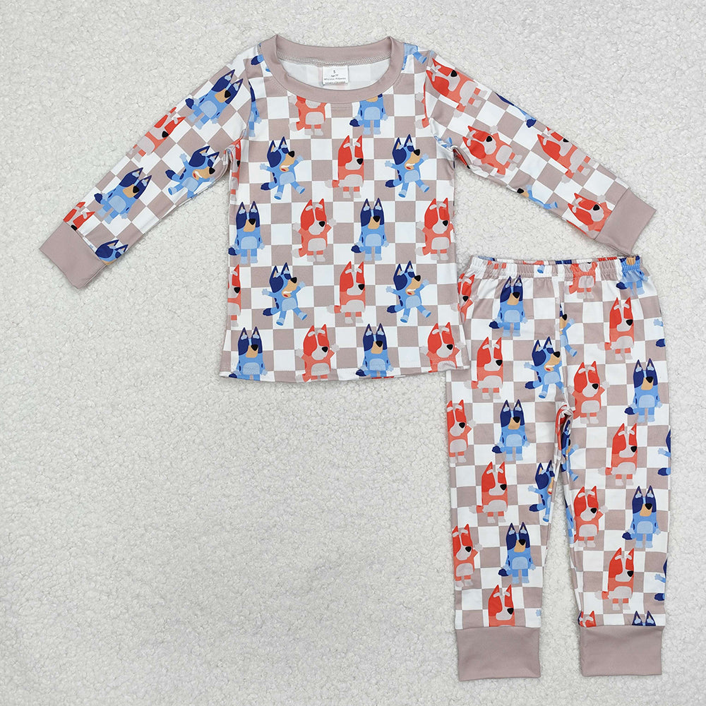 Baby Kids Dog Checkered Shirt Pants Pajamas Clothes Sets