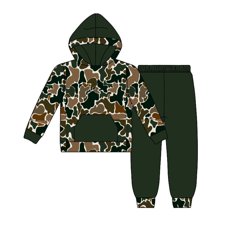 Baby Boys Dark Brown Camo Hooded Top Pants Clothes Sets Preorder