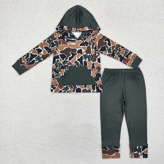 Baby Boys Dark Brown Camo Hooded Top Pants Clothes Sets