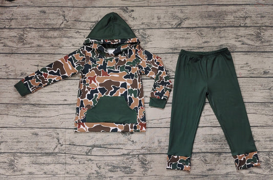 Baby Boys Dark Brown Camo Hooded Top Pants Clothes Sets