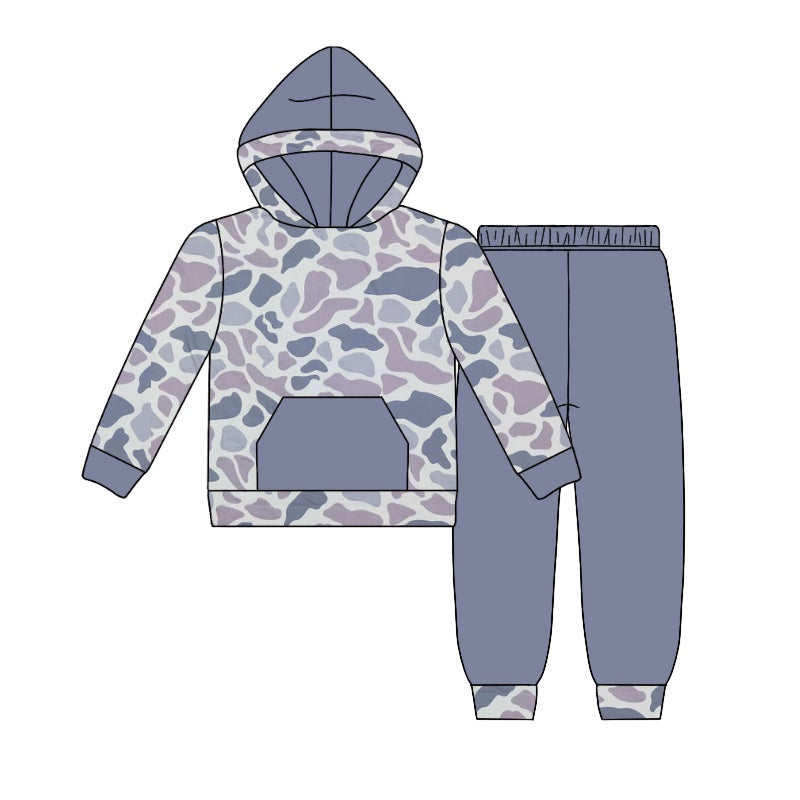 Baby Boys Grey Camo Hooded Top Pants Clothes Sets Preorder