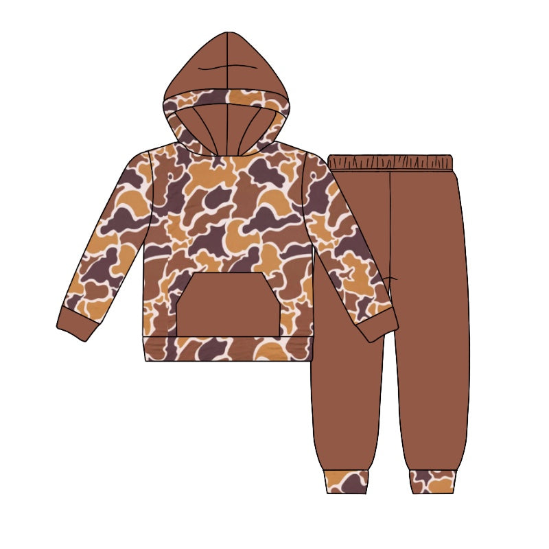 Baby Boys Coffee Camo Hooded Top Pants Clothes Sets Preorder