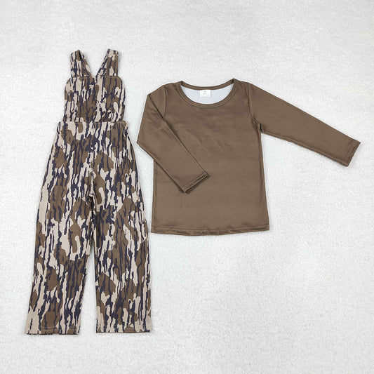 Sibling Baby Kids Southern Wood Camo Straps Jumpsuits Shirts 2pcs Clothes Sets