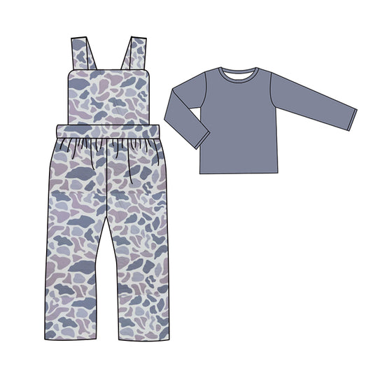 Baby Boys Grey Light Camo Straps Jumpsuits Shirts 2pcs Clothes Sets Preorder