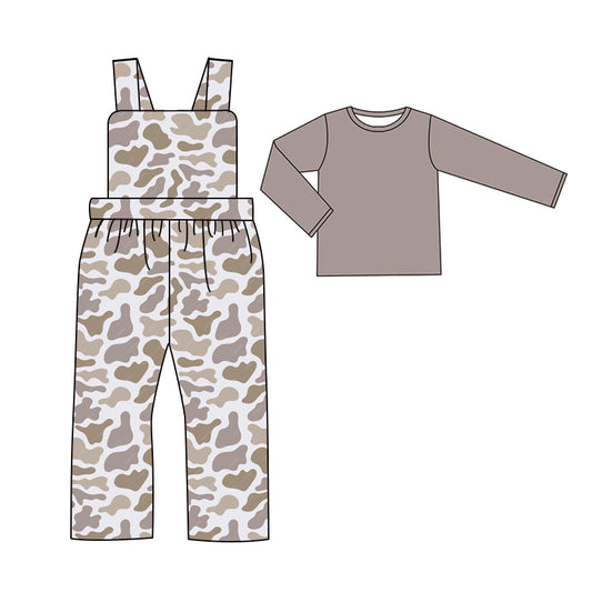 Baby Boys Light Grey Camo Straps Jumpsuits Shirts 2pcs Clothes Sets Preorder