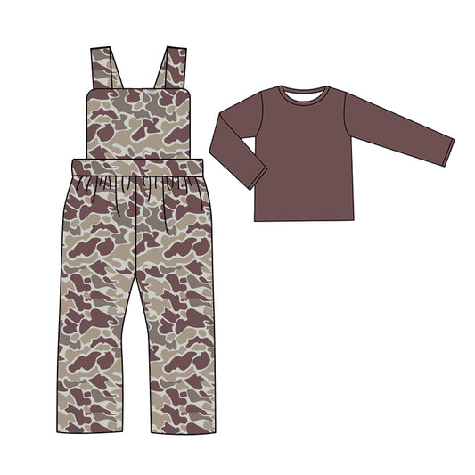 Baby Boys Dark Grey Camo Straps Jumpsuits Shirts 2pcs Clothes Sets Preorder