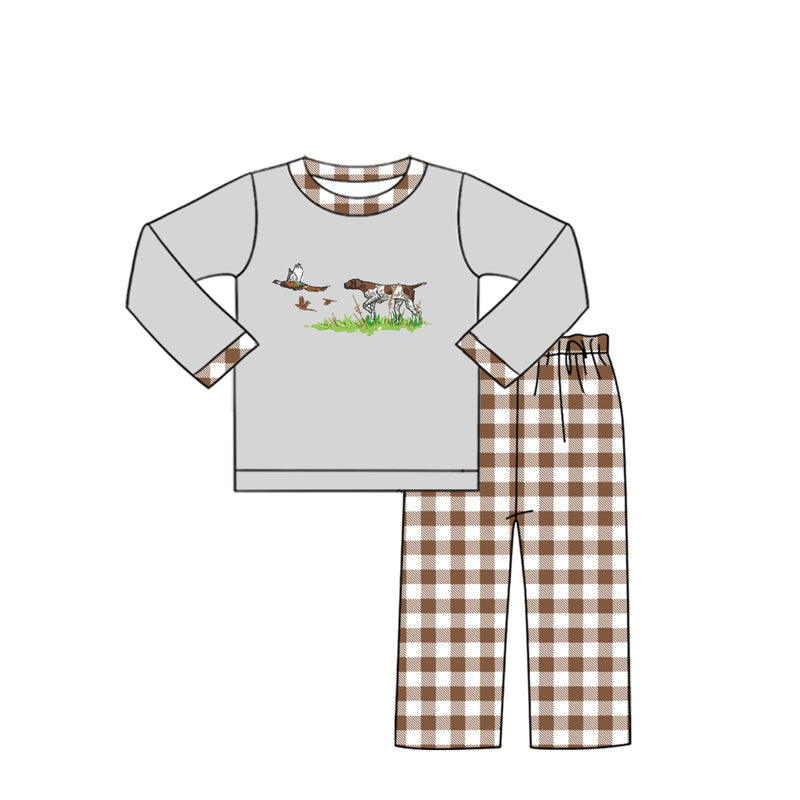 Baby Boys Grey Dog Hunting Top Pants Clothes Sets Preorder