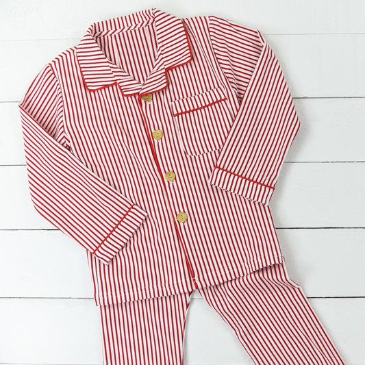 Baby Boys Red Stripes Buttons Shirts Pants Pajamas Clothes Sets Preorder