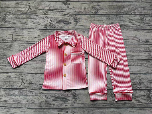 Baby Boys Red Stripes Buttons Shirts Pants Pajamas Clothes Sets