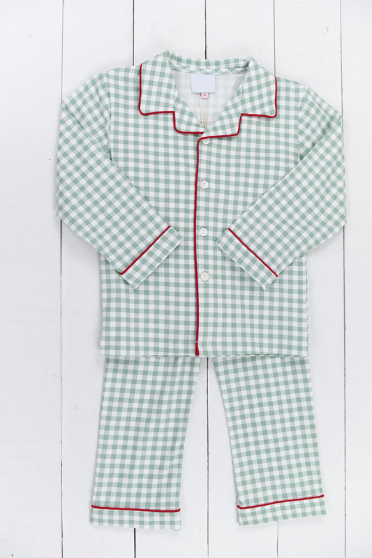 Baby Boys Green Checkered Top Pants Pajamas Clothes Sets Preorder