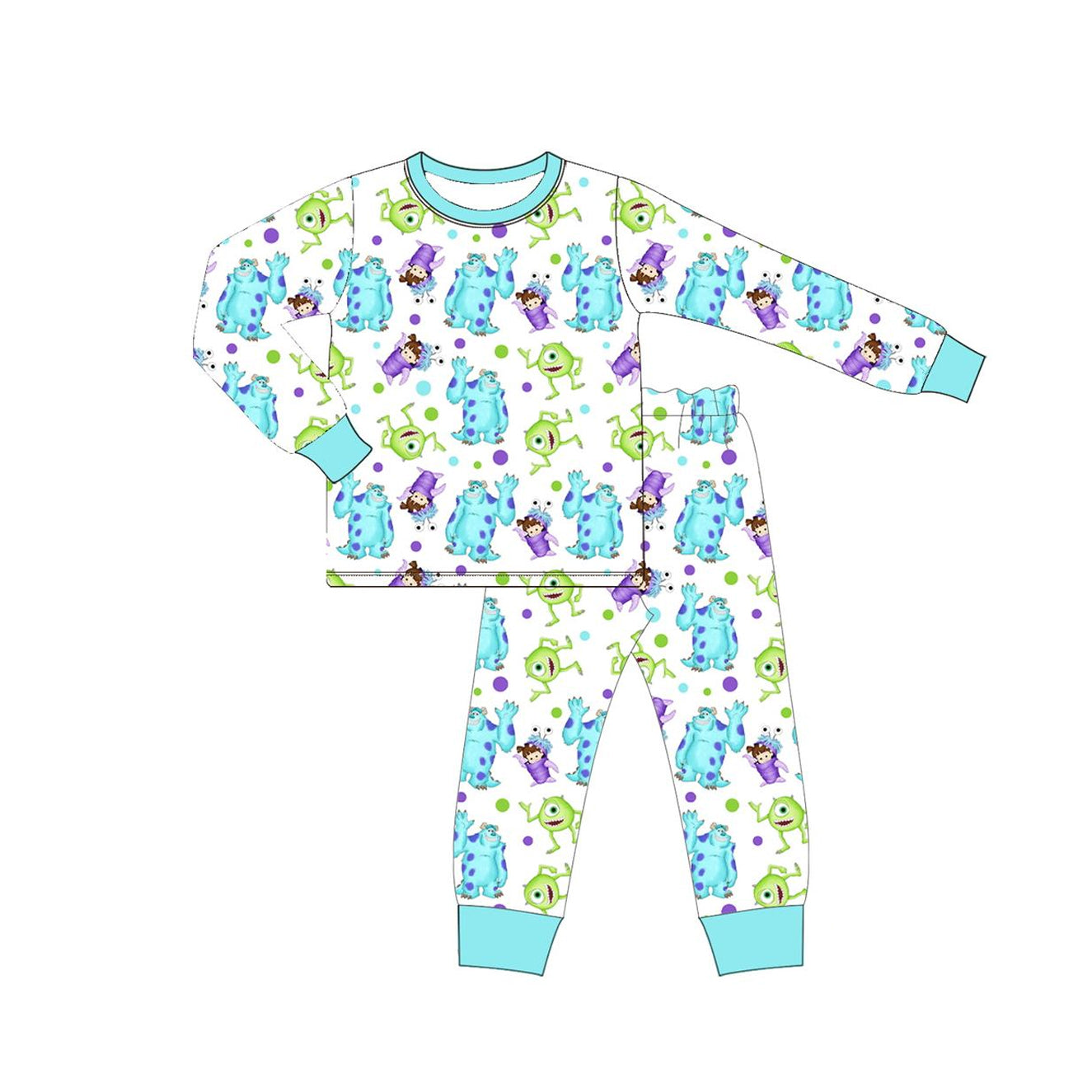 Baby Boys Blue Monster Shirt Pants Pajamas Clothes Sets Preorder