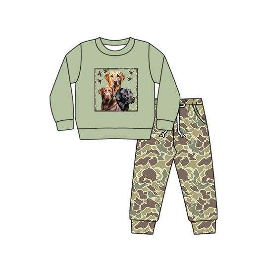 Baby Boys Green Dogs Shirt Camo Pants Clothes Sets Preorder