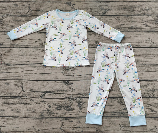 Baby Boys Blue Mallard Ducks Hunting Bamboo Pajamas Clothes Sets