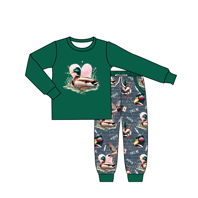 Baby Boys Valentines Duck Hearts Shirt Pants Clothes Sets Preorder