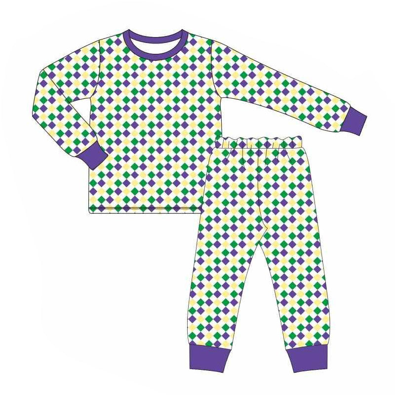 Baby Boys Mardi Gras Checkered Shirt Pants Pajamas Kids Clothing Sets Preorder