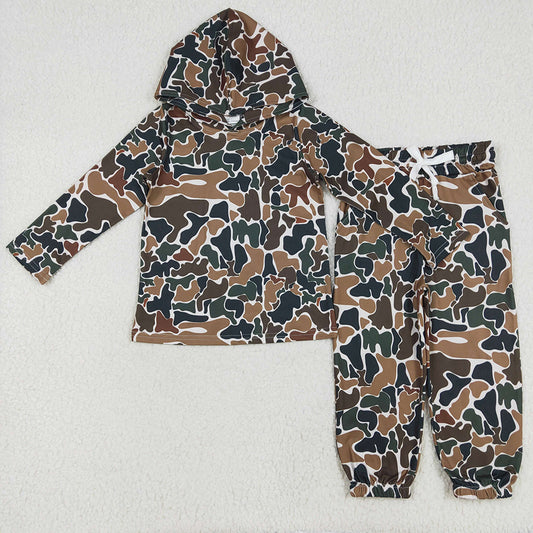 Baby Boys Brown Camo Hooded Top Pants Outfits Clothes Sets