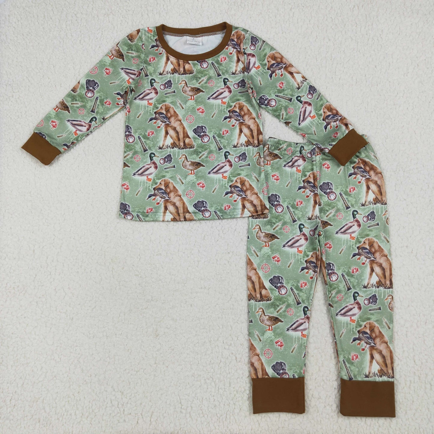Baby Boys Green Long Sleeves Dogs Ducks Hunting Top Pant Pajamas Sets