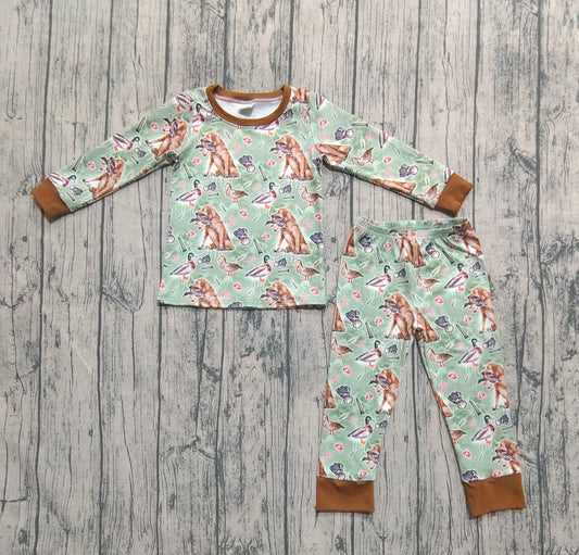 Baby Boys Green Long Sleeves Dogs Ducks Hunting Top Pant Pajamas Sets