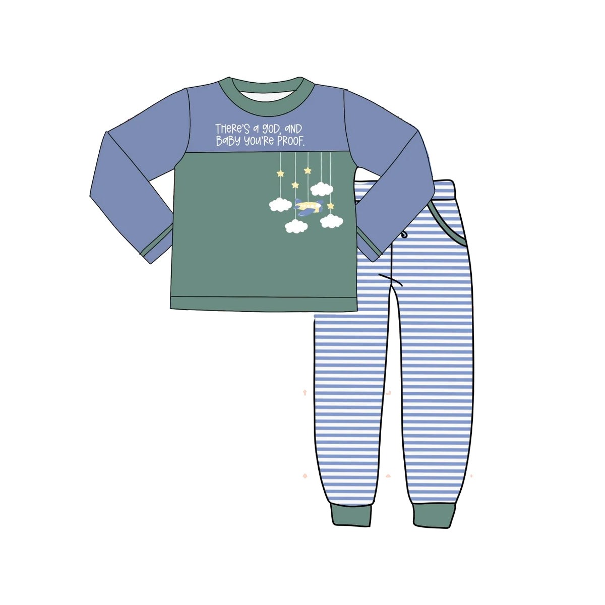 Preorder moq 5 Baby Boys Blue Cloud Planes Top Pockets Legging Pant Clothes Set