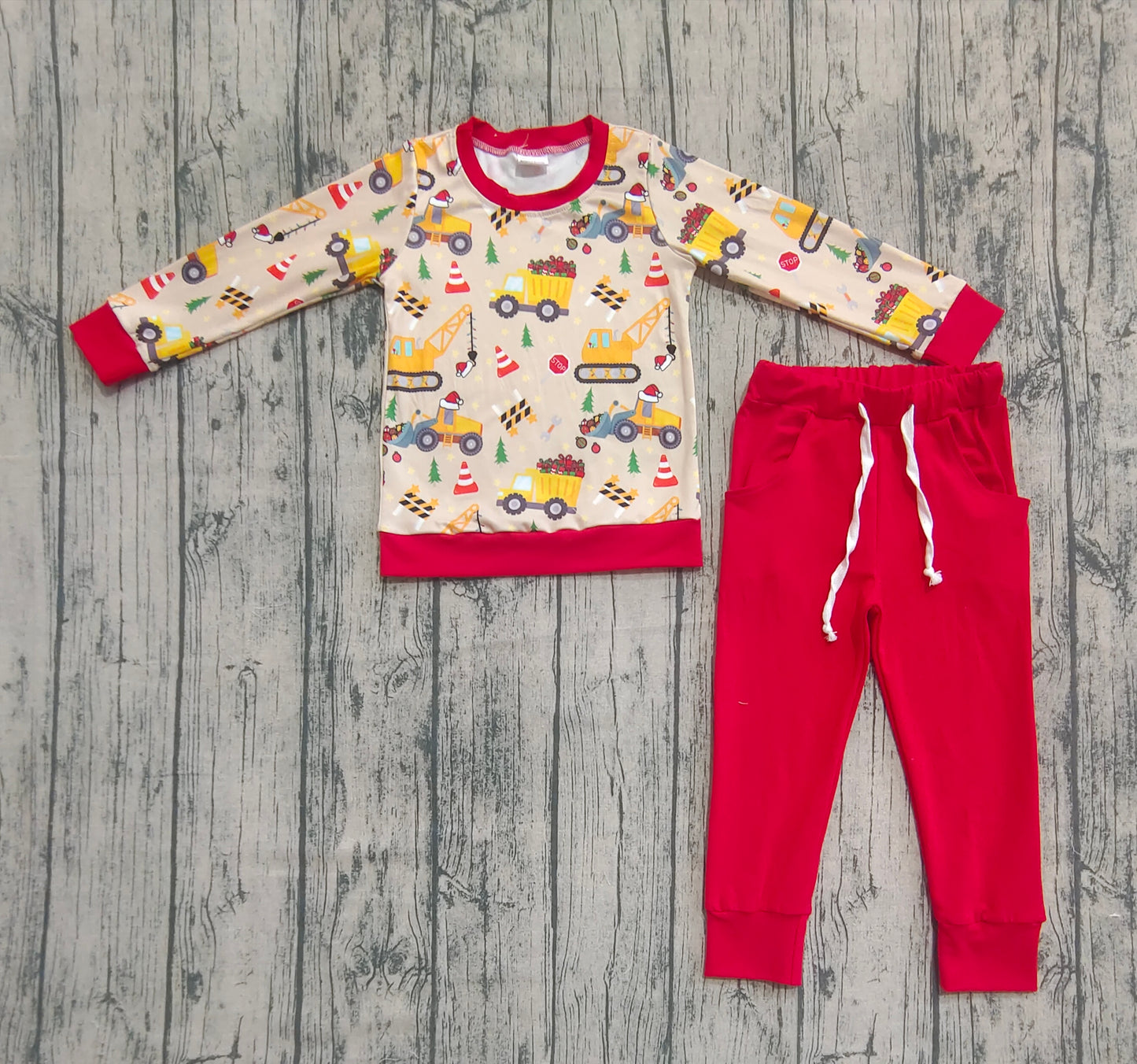 Baby Boys Christmas Excavators Hats Top Pockets Legging Pant Sets