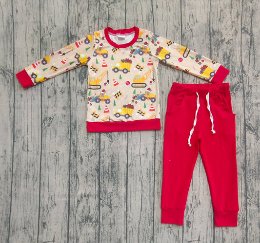 Baby Boys Christmas Excavators Hats Top Pockets Legging Pant Sets