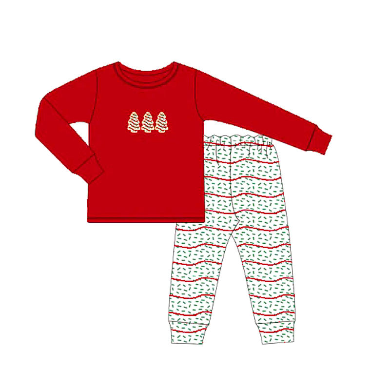 Baby Boys Red Long Sleeves Trees Top Stripe Legging Pant Pajamas Set Preorder