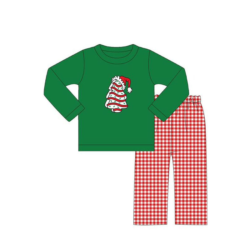 Baby Boys Green Long Sleeves Trees Hat Top Red Plaid Flame Pant Set Preorder