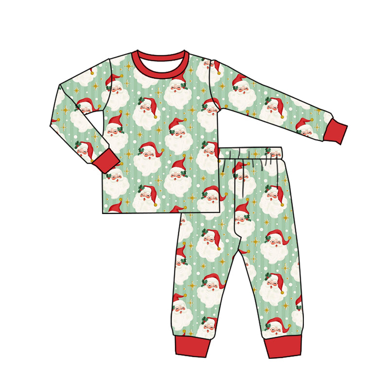 Baby Boys Green Long Sleeves Santa Stars Top Pant Pajamas Set Preorde