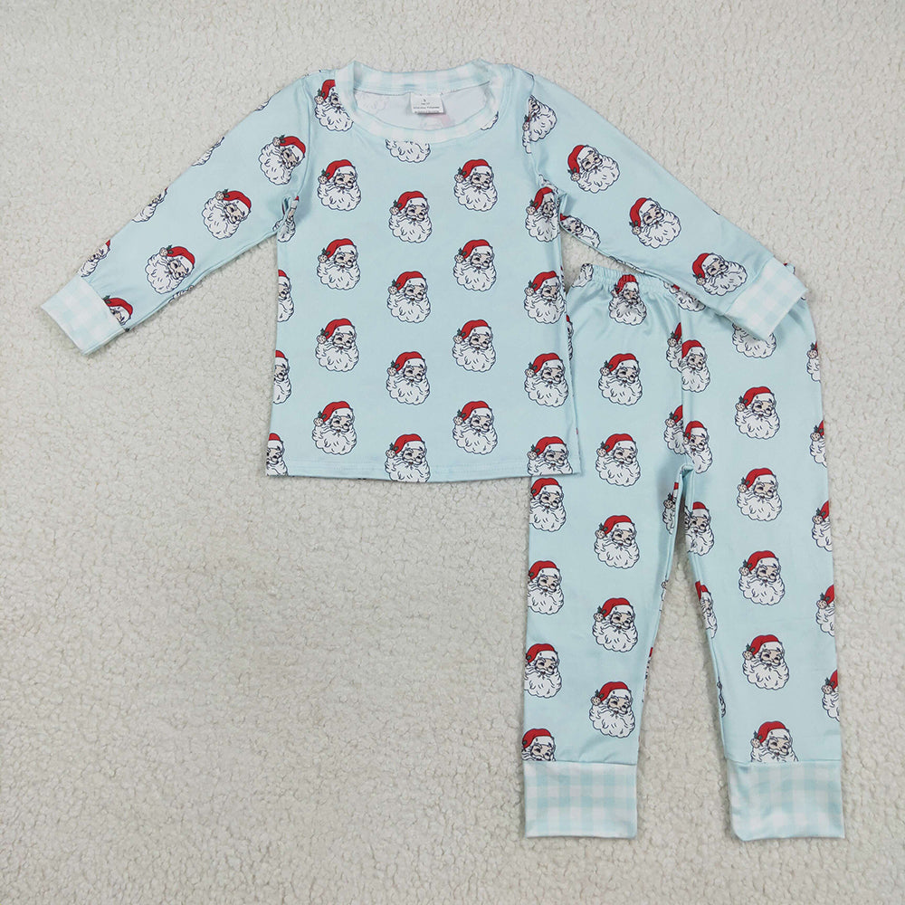 Baby Boys Blue Christmas Santa Top Pants Pajamas Sets