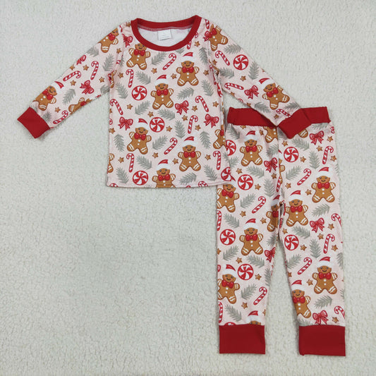 Baby Boys Red Gingerbread Candy Cane Top Pant Christmas Pajamas Set