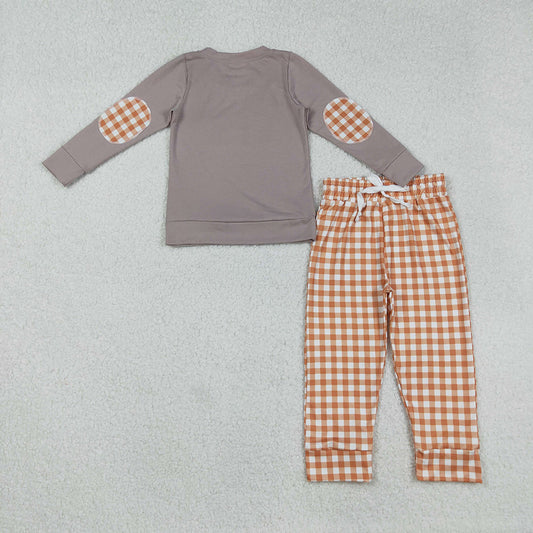Baby Boys Halloween Ghost Pumpkins Dog Top Orange Plaid Pant Sets