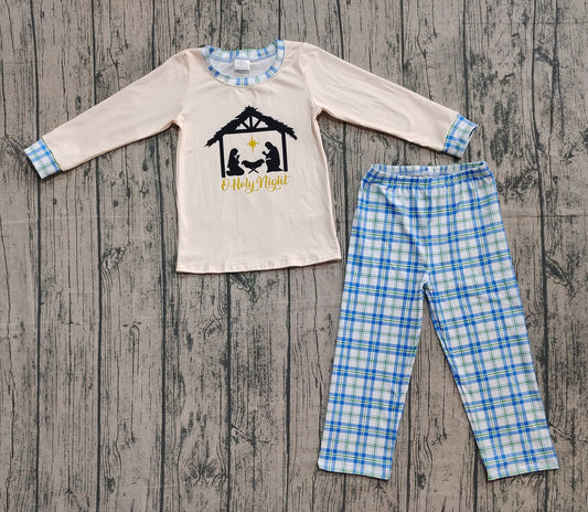 Baby Boys Jesus Nativity Top Checked Pants Christmas Clothes Sets