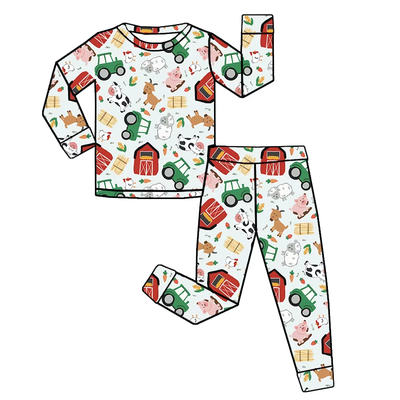 Baby Boys Long Sleeves Trucks Pigs Top Pant Farm Pajamas Set Preorder