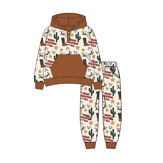 Baby Boys Long Sleeves Bull Skull Cactus Button Hoodies Pockets Pant Set Preorder