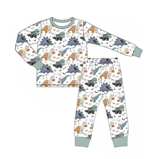 Baby Boys Long Sleeves Ghosts Dinosaurs Top Pant Pajamas Set Preorder