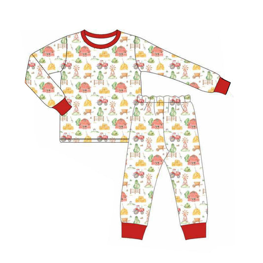 Baby Boys Long Sleeves Red House Trucks Top Pant Farm Pajamas Set Preorder