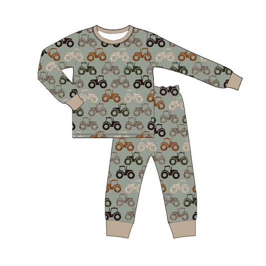 Baby Boys Long Sleeves Gray Trucks Top Pant Farm Pajamas Set Preorder
