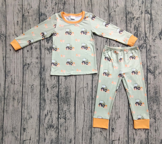 Baby Boys Green Long Sleeves Pumpkins Trucks Top Pant Pajamas Sets