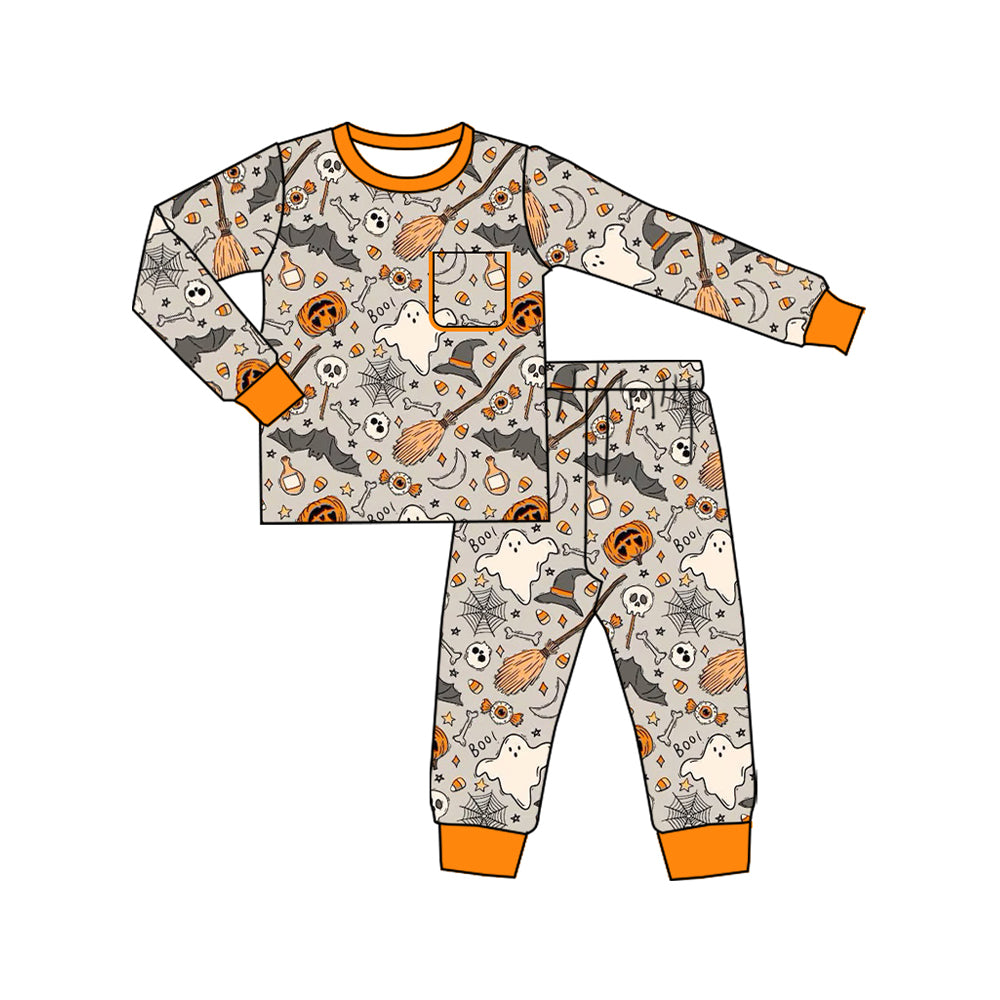 Baby Boys Ghost Pumpkins Bats Top Pant Halloween Pajamas Set