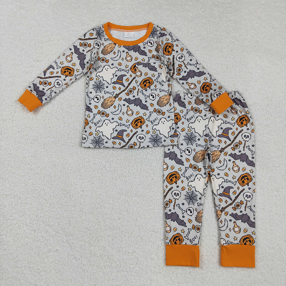 Baby Boys Ghost Pumpkins Bats Top Pant Halloween Pajamas Set