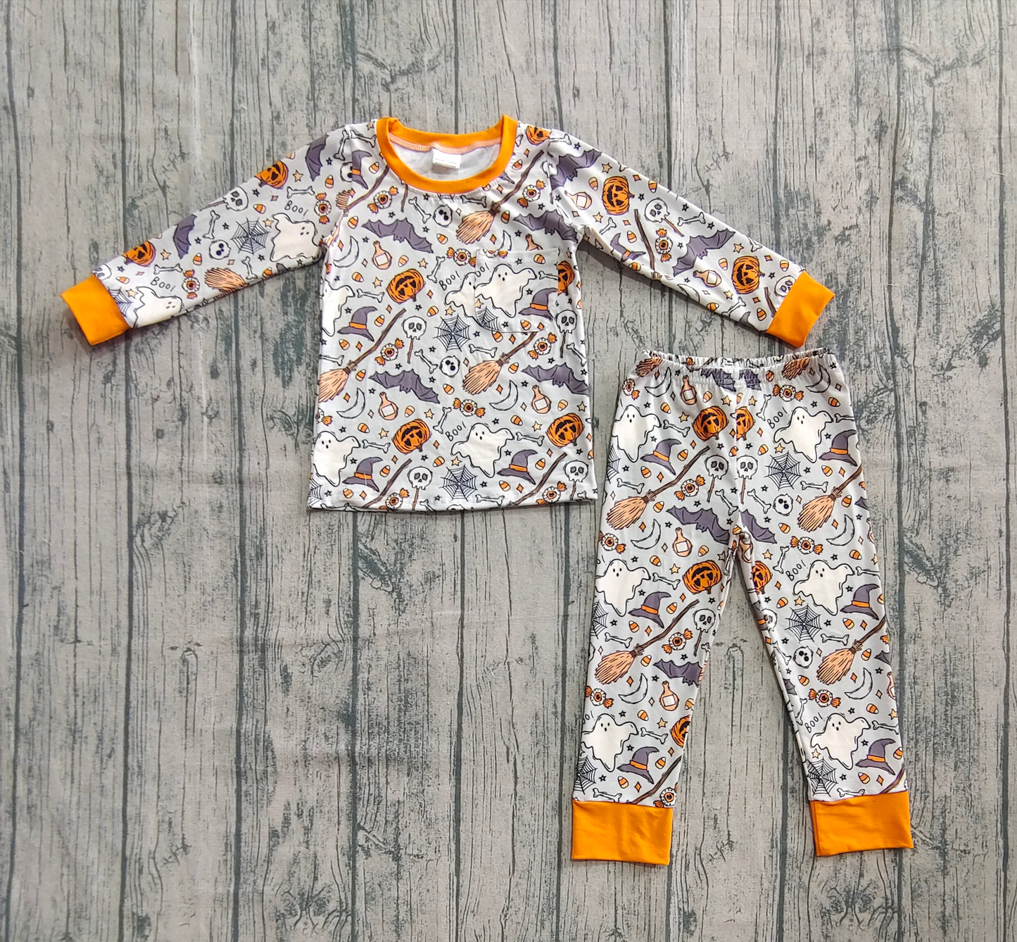 Baby Boys Ghost Pumpkins Bats Top Pant Halloween Pajamas Set