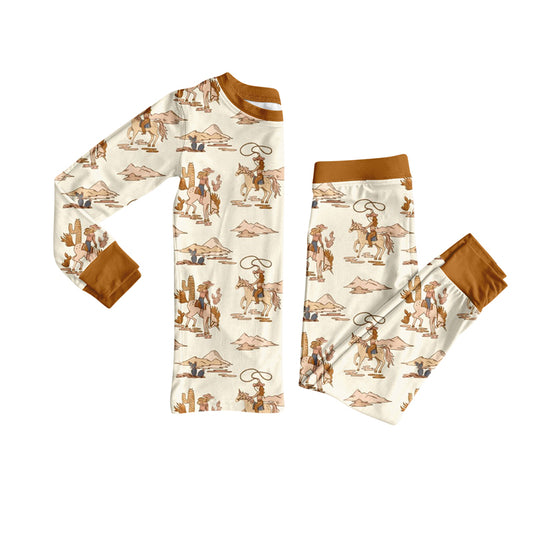 Baby Boys Khaki Long Sleeves Horse Rodeos Top Pant Pajamas Set Preorder
