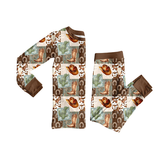 Baby Boys Long Sleeves Cactus Boots Plaid Top Pant Pajamas Set Preorder