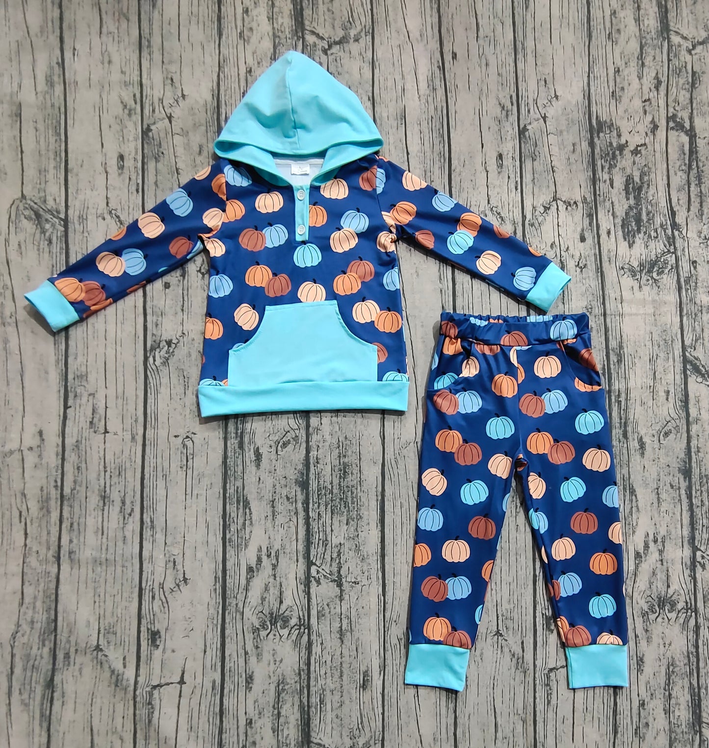 Baby Boys Colorful Pumpkins Pocket Button Hoodies Legging Pants Sets