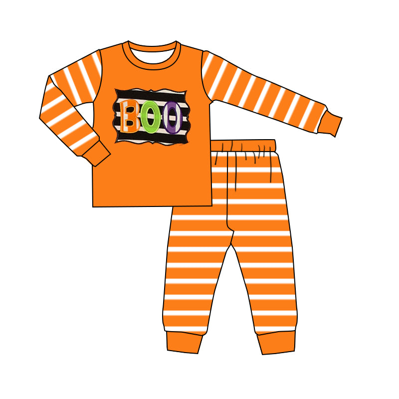 Baby Boys Long Sleeves Stripes BOO Top Pant Pajamas Set Preorder