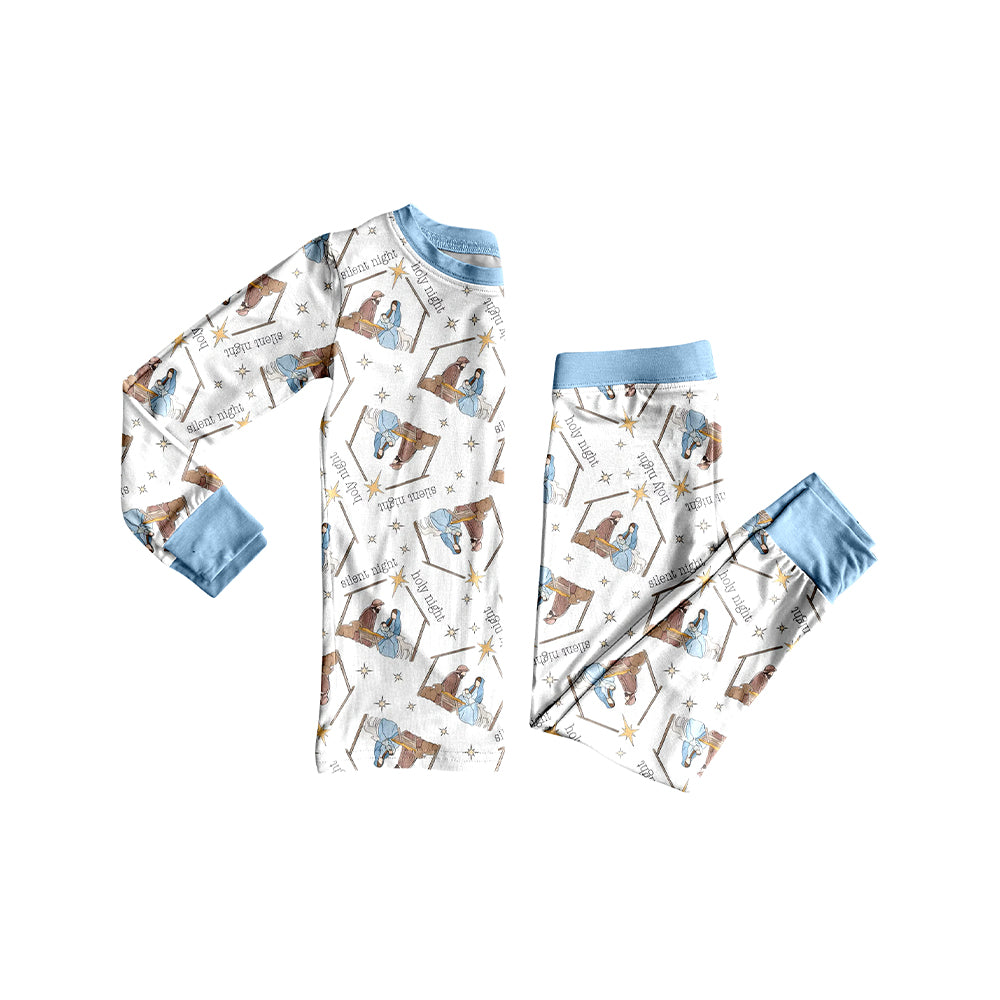 Baby Boys Long Sleeves Nativity Plaid Top Pant Pajamas Set Preorder