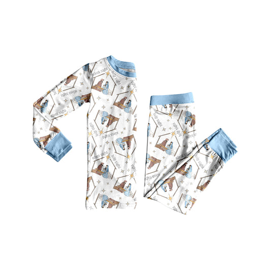Baby Boys Long Sleeves Nativity Plaid Top Pant Pajamas Set Preorder